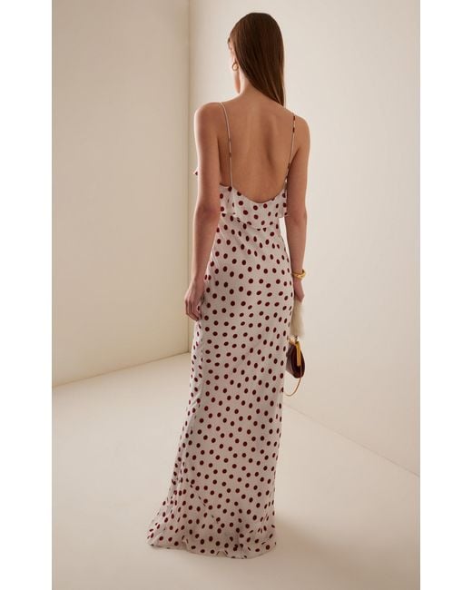 De La Vali White Esperanza Polka-Dot Crepe De Chine Maxi Dress