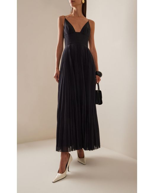 Brandon Maxwell Black Wesley Pleated Silk-cotton Maxi Dress