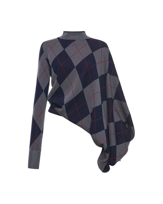 A.W.A.K.E. MODE Blue Argyle-Knit Wool Sweater