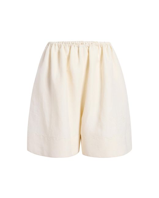 Khaite White Nilmette Embroidered Linen-Blend Shorts
