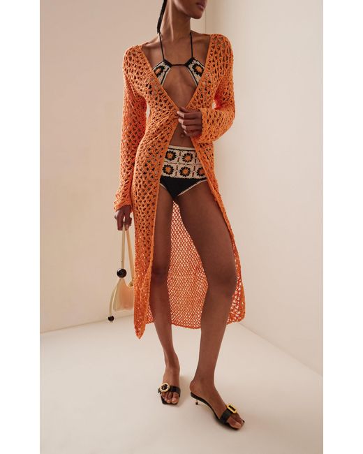 Akoia Swim Orange Exclusive Crocheted Cotton Kaftan