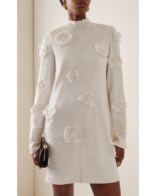 ROTATE BIRGER CHRISTENSEN White Floral-appliquéd Sequin Mini Dress