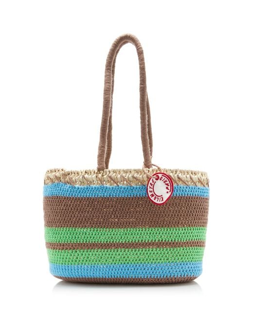 Kilometre Paris Green Exclusive La Isla Striped Raffia Tote Bag