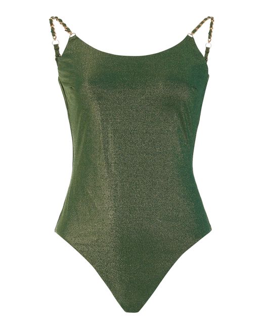 Zimmermann Green Halliday Chain-detailed Metallic Lurex One-piece Swimsuit for men