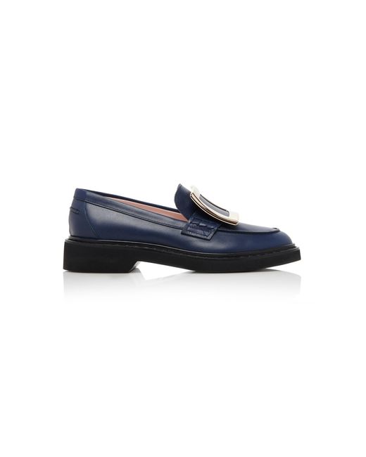 Roger Vivier Blue Viv Rangers Buckle Leather Loafers