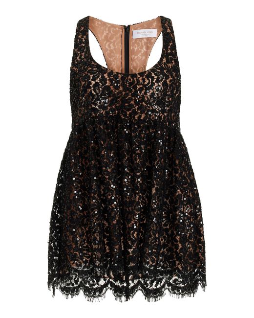 Michael Kors Black Sequined Lace Tank Top