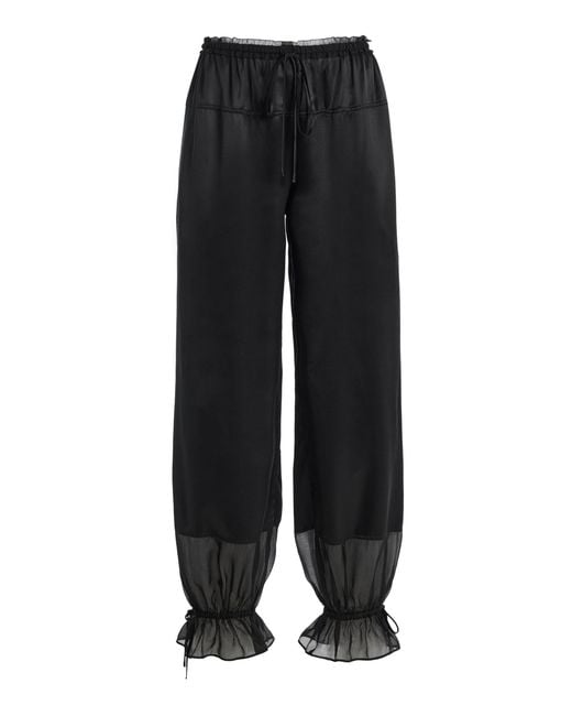 Ulla Johnson Black Camile Chiffon-Trimmed Satin Pants