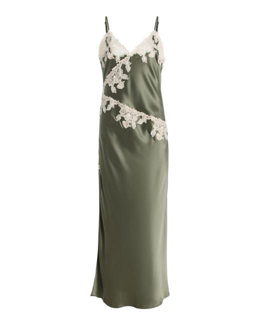 By Malene Birger Green Vera Lace-Detailed Satin Midi Slip Dress