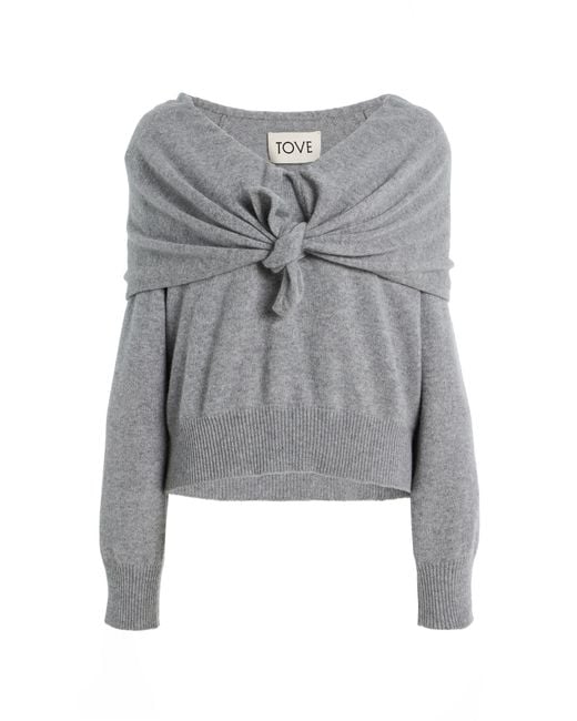 TOVE Gray Malia Cashmere Tie-Neck Sweater