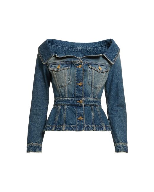 Elie Saab Blue Off-The-Shoulder Denim Jacket