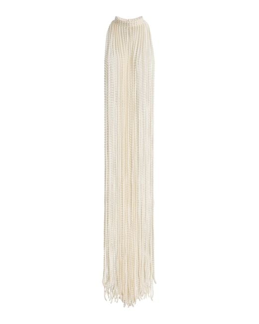 Alaïa White Beaded Knit Scarf