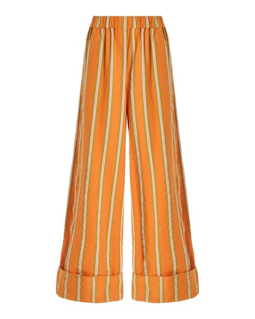 ALÉMAIS Orange Gina Striped Cotton Wide-leg Pants