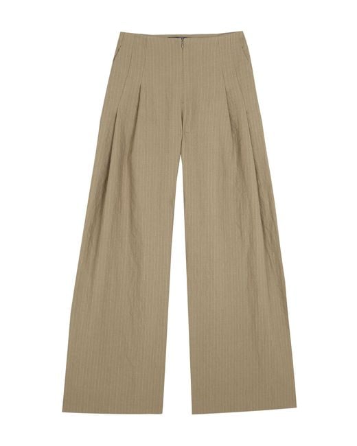 Cortana Natural Ser Linen-Wool Jacquard Wide-Leg Pants