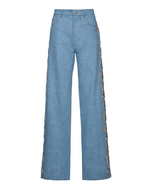 Magda Butrym Blue Embellished Wide-leg Jeans