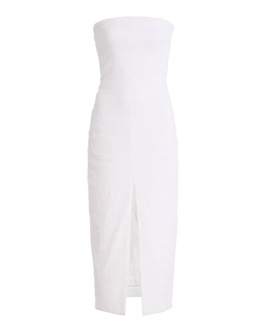 Brandon Maxwell White The Ames Strapless Linen-Blend Midi Dress