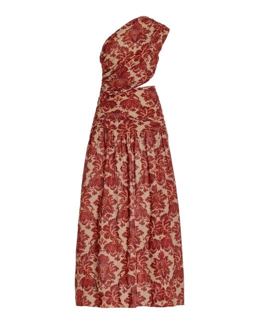 Posse Red Joslin Asymmetric Printed Cotton-blend Maxi Dress