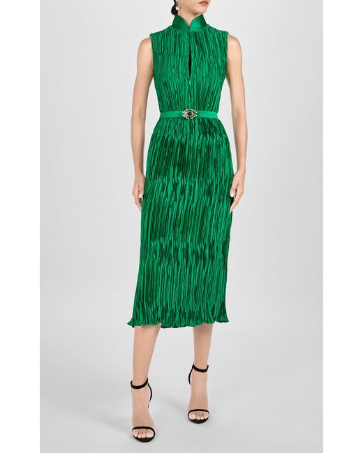 Andrew Gn Green Crinkled Silk Midi Dress