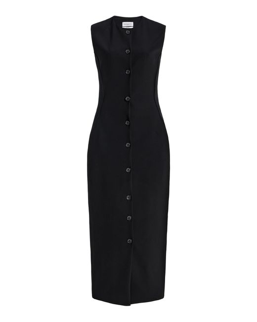 Brandon Maxwell Black Carolyn Button-Front Midi Sheath Dress