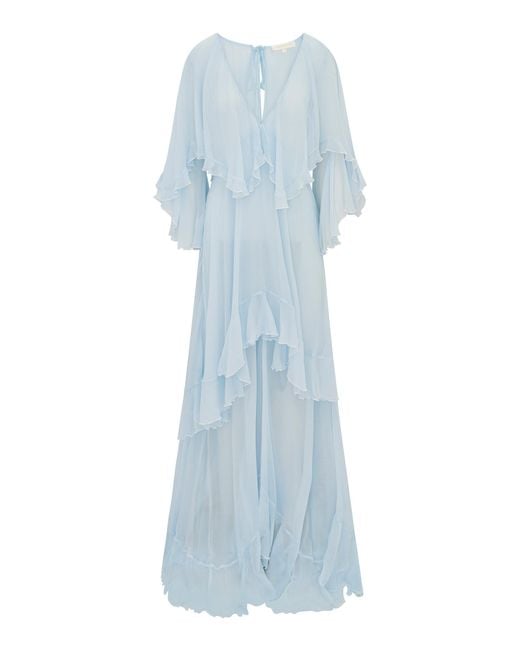 loveshackfancy collia silk chiffon maxi dress LoveShackFancy Collia Tiered Silk Chiffon Maxi Dress in Blue