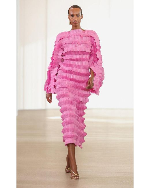Aje. Pink Palladium Ruffled Midi Dress