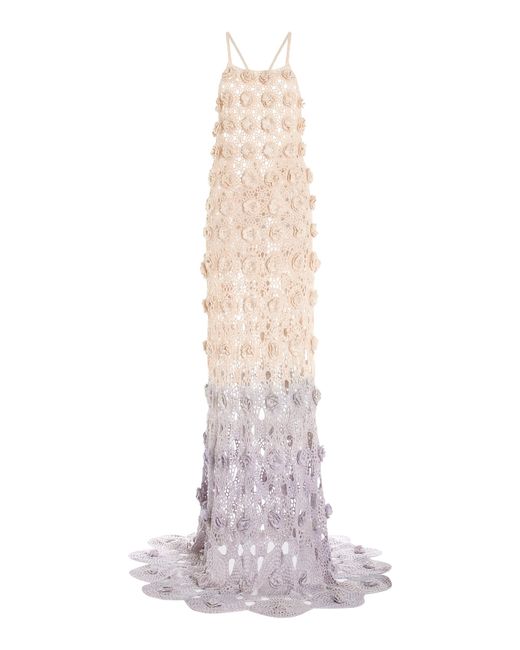 Alejandra Alonso Rojas White Ombré-effect Crocheted Silk Gown