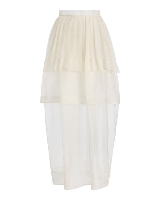 Kamperett White Exclusive Canna Silk Organza Maxi Skirt