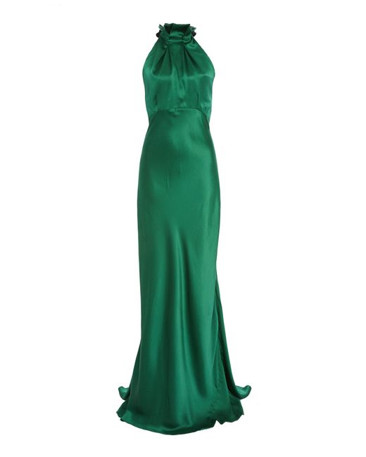 Saloni Green Michelle Silk High Neck Dress