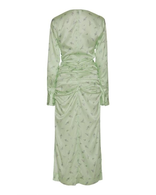 ganni silk stretch satin wrap dress Ganni Silk Stretch Satin Dress in Brazilian Sand
