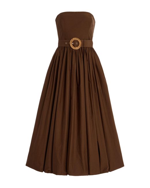 Cara Cara Brown Anisha Belted Strapless Linen Bubble-hem Midi Dress
