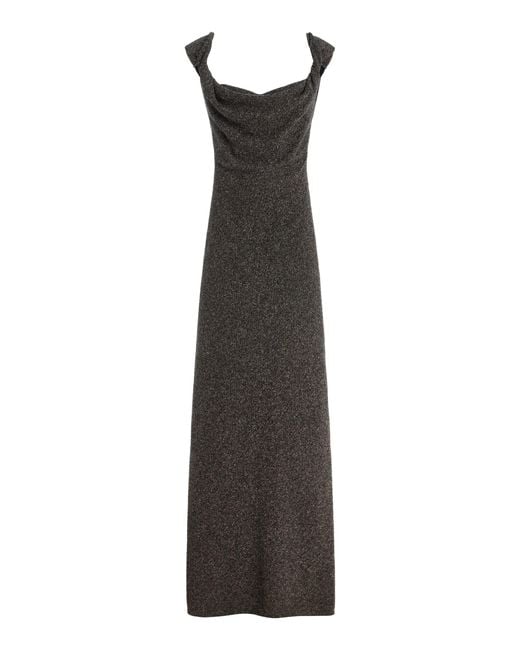 The Row Gray Pentaru Twisted Silk-Wool Tweed Maxi Dress