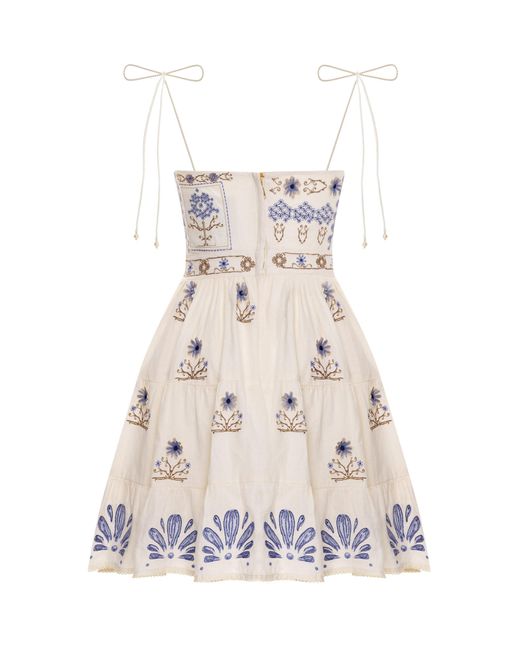 Agua by Agua Bendita Lima Mini Chivas Embroidered Linen Mini Dress in  Natural | Lyst Australia