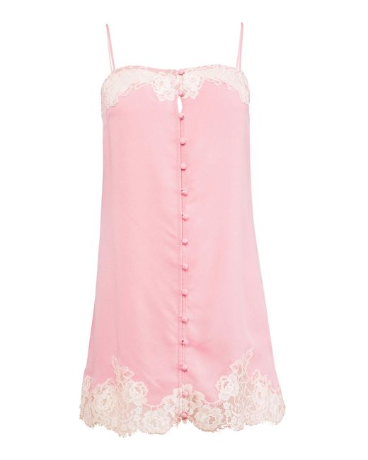 Fleur du Mal Pink Lace-Trimmed Silk Georgette Slip Dress