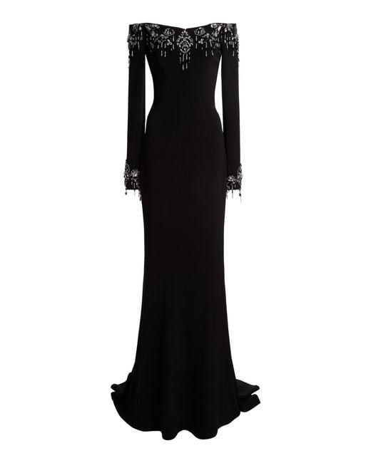 Zuhair Murad Black Heavy Cady Brooches Embroidered Long Dress