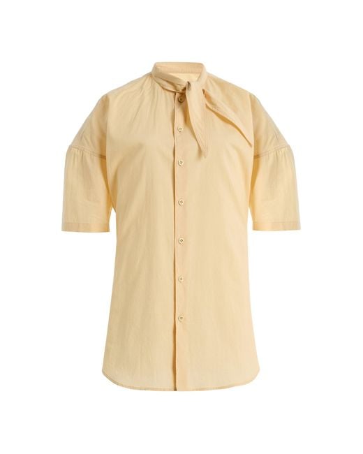 Lemaire Metallic Tie-Neck Cotton Muslin Shirt