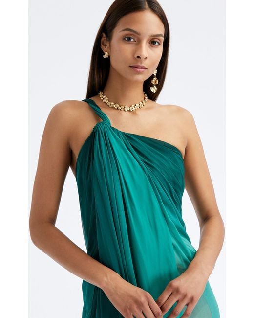 Oscar de la Renta Degradé Silk-chiffon Asymmetric Gown in Green | Lyst