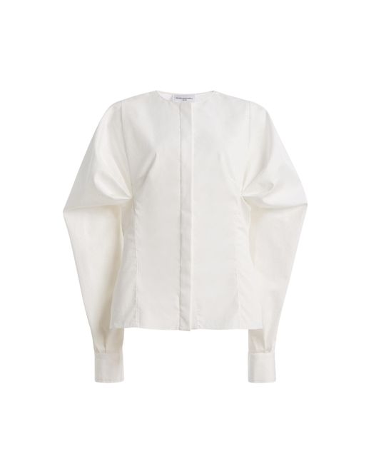 Brandon Maxwell White The Carter Gathered Cotton Shirt