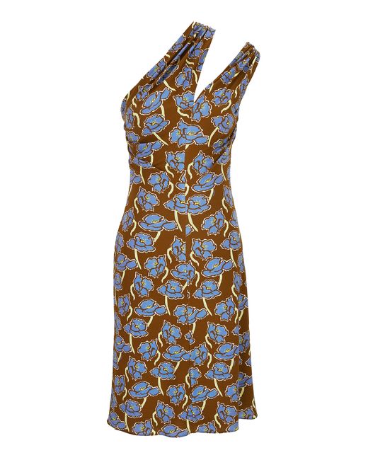 Versace Brown Floral Stretch Crepe Jersey Knee-Length Dress