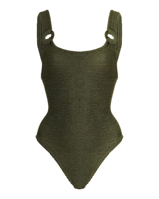 Hunza G Green Domino Ring-detailed Seersucker One-piece Swimsuit