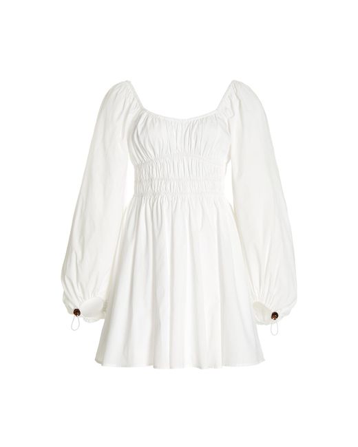 Staud White Bow Ruched Shell Mini Dress