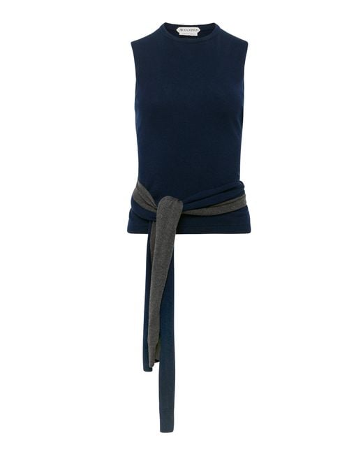 J.W. Anderson Blue Waist-Tie Cotton-Cashmere Tank Top