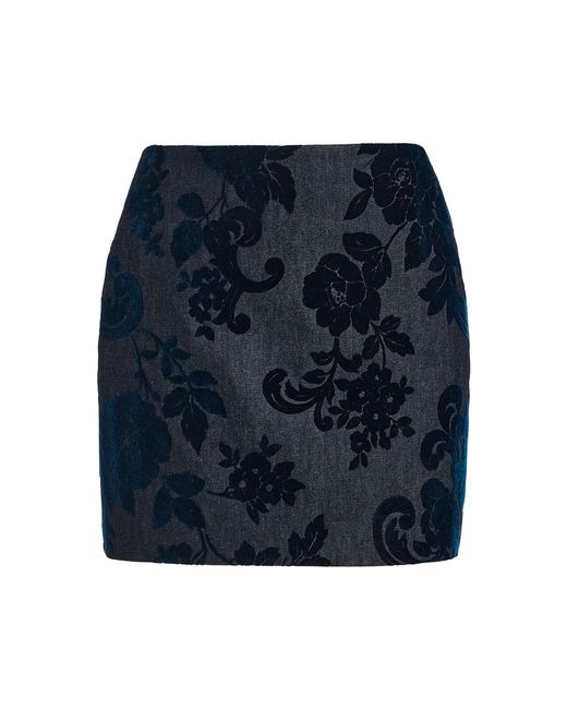 Oscar de la Renta Blue Flocked Floral Denim Mini Skirt