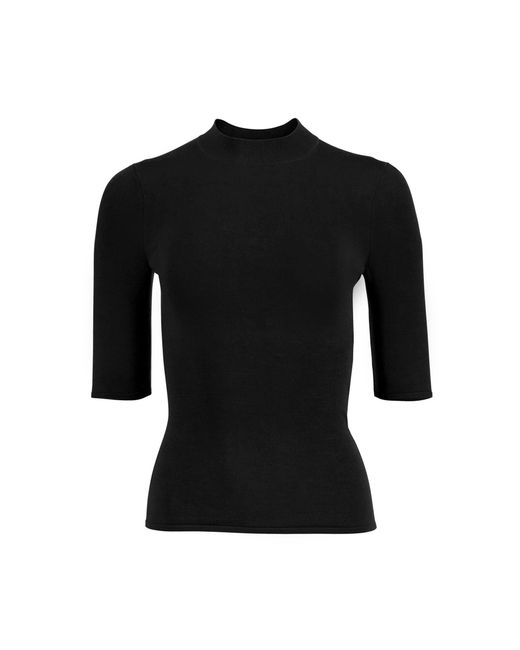 Carolina Herrera Black Mock Neck Fine Gauge Signature Silk Sweater
