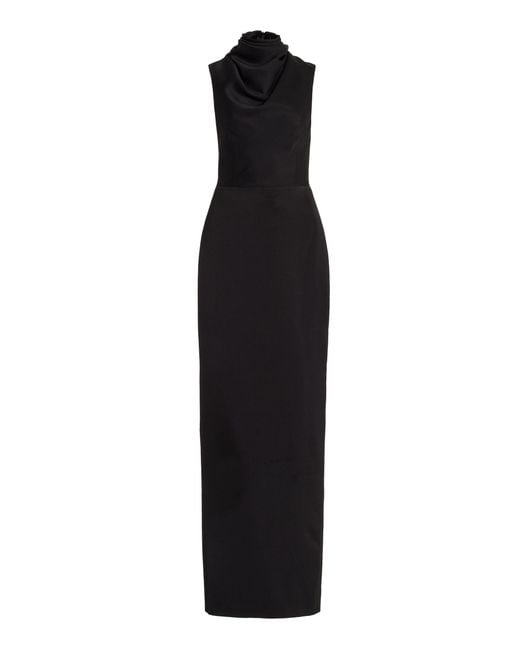 Rasario Draped Satin And Lace Maxi Dress in Black | Lyst