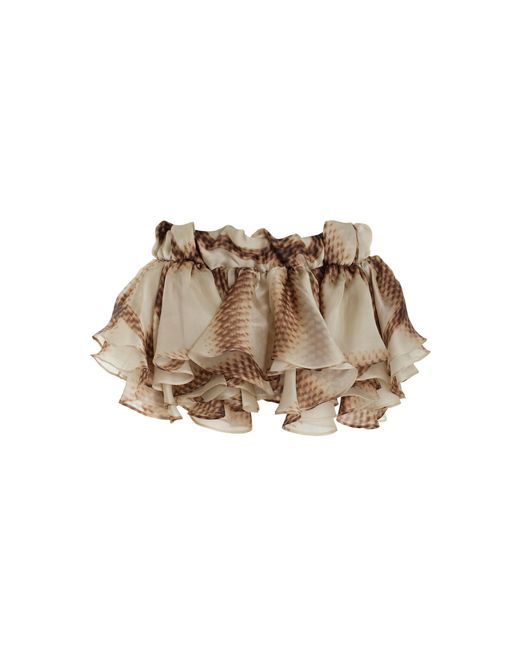 LAQUAN SMITH Natural Ruffled Silk Mini Skirt