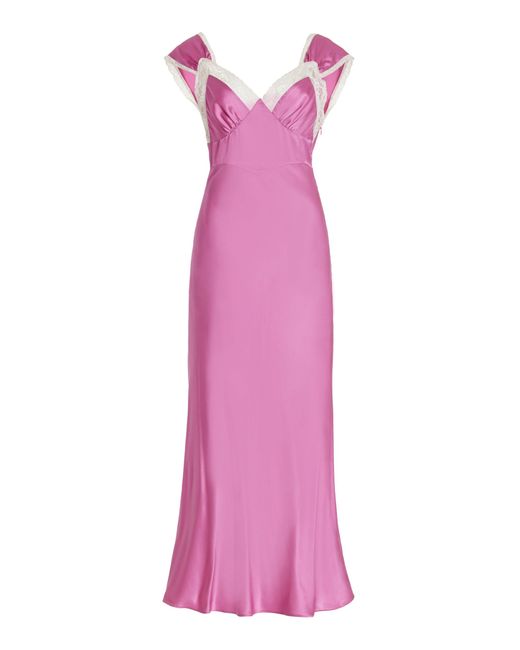Rodarte Pink Lace-trimmed Silk Maxi Dress