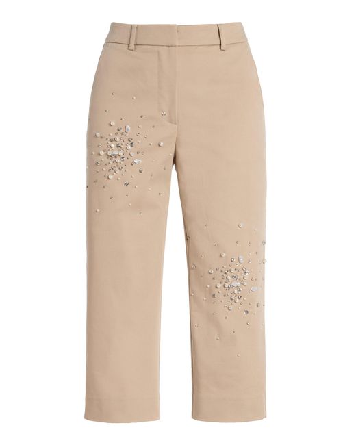 DES_PHEMMES Natural Exclusive Riviera Embellished Cotton-blend Capri Pants