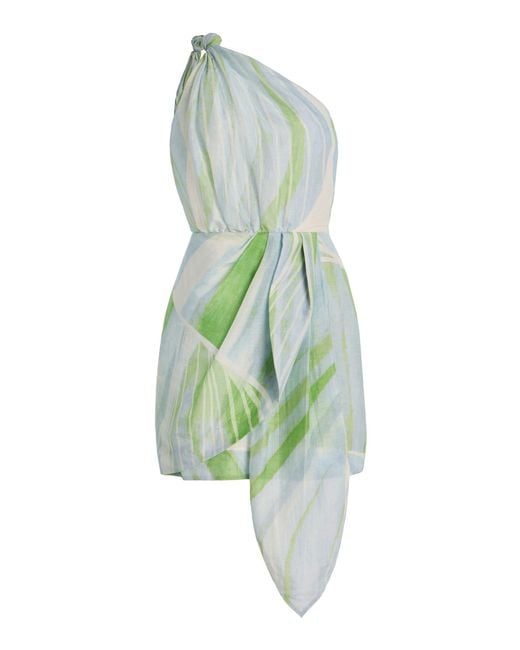Significant Other Green Giorgie One-Shoulder Linen-Blend Mini Dress