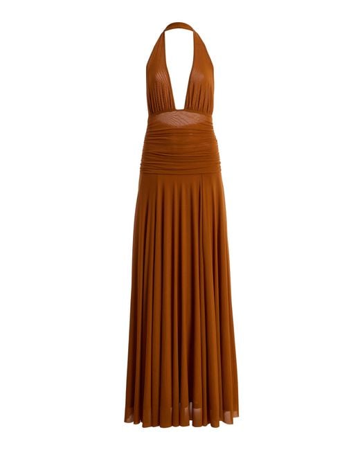 Staud Brown Alessandra Pleated Maxi Dress