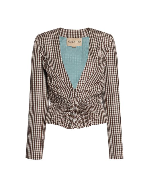 Valentino Garavani Brown Gingham Silk Taffeta Jacket
