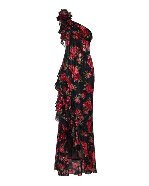 Rasario Red Ruffled Asymmetric Maxi Dress